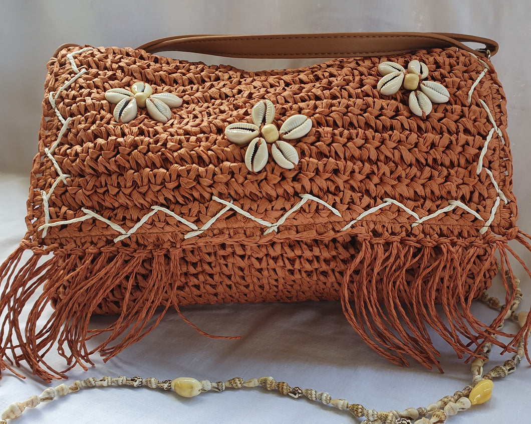 Raffia Daisy Bag Burnt Orange